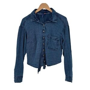 PILCRO Denim Tie-Front Top‎ Long Sleeve Open Back Shirt Medium